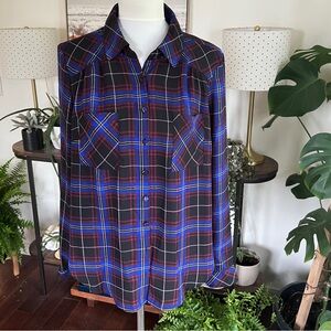 Torrid Blue Plaid Blouse Shirt 00 10/12 NWOT